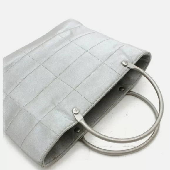 CHANEL Silver Nylon Tote W/ Metal Handles - Picture 6 of 7